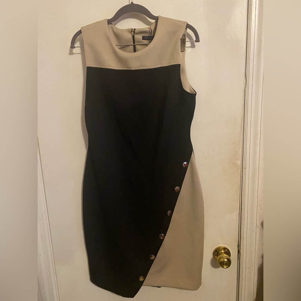 Tommy Hilfiger Black and Cream Asymmetrical Dress